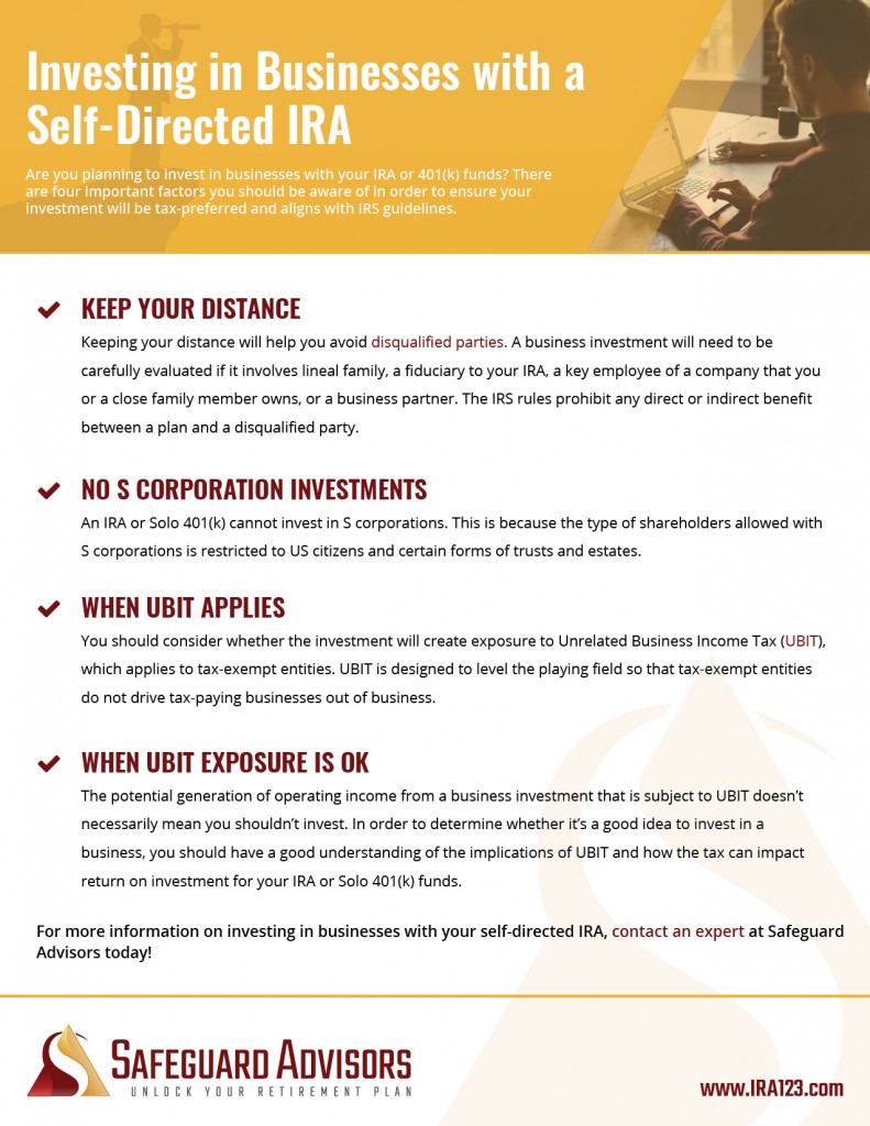 Safeguard Advisors Investing in Businesses with a Self-Directed IRA Checklist