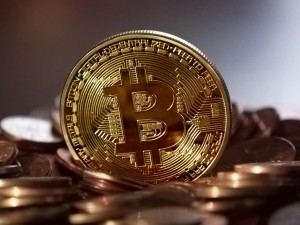 Closeup of a bitcoin virtual currency