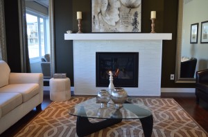 white fireplace in living room of home