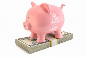 piggy bank standing on money